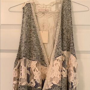 Ryu Textured Lace Knit Vest in Cream and Black